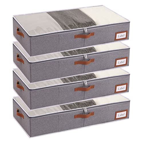 Yawinhe Under Bed Storage, 4 Pack Closet Organizers, Collapsible Container Bags, with Sorting Card Slot and 4 Leather Handles, for Blanket, Bedding, 23.6''Lx11.8''Wx6''H, Grey - color: Grey, size: 23.6x11.8x6in/4-Pack