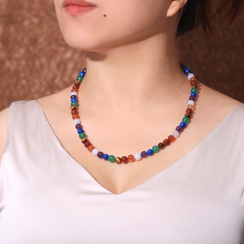 7 Chakra Beaded Necklace Protection and Spiritual Crystals and Healing Stones Necklaces for Women Balance Meditation Anti Anxiety Jewelry Gifts Unisex - style: Bohemian