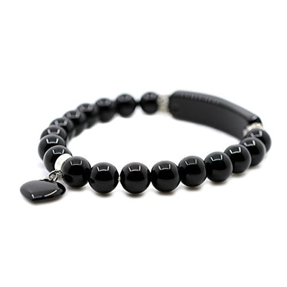 Justinstones Gem Semi Precious Gemstone Love Heart Charm Stretch Beaded Bracelet Unisex - color: Black Agate