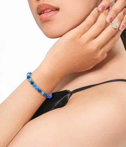 BOMAIL Natural Stone Bracelet for Women Men - 8MM Semi-Precious Gemstone Beaded Bracelet Healing Crystal Stretch Bracelet Yoga Bracelets Jewelry - color: Agate