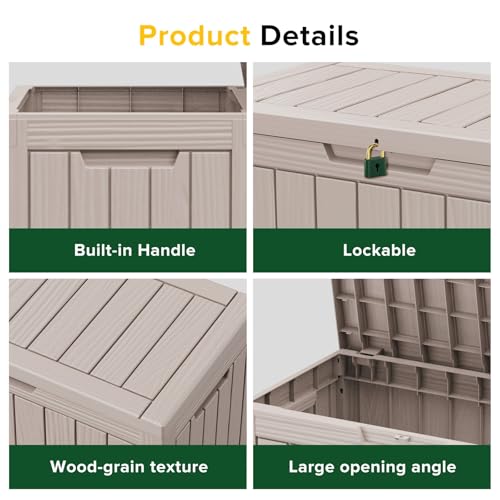 200 Gallon Outdoor Storage Box Patio Deck Box Waterproof, Resin Lockable Outside Large Storage Bin for Pool Cushion Furniture, Garden Tools UV-Resistant, Grey