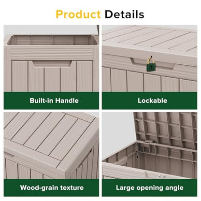 200 Gallon Outdoor Storage Box Patio Deck Box Waterproof, Resin Lockable Outside Large Storage Bin for Pool Cushion Furniture, Garden Tools UV-Resistant, Grey