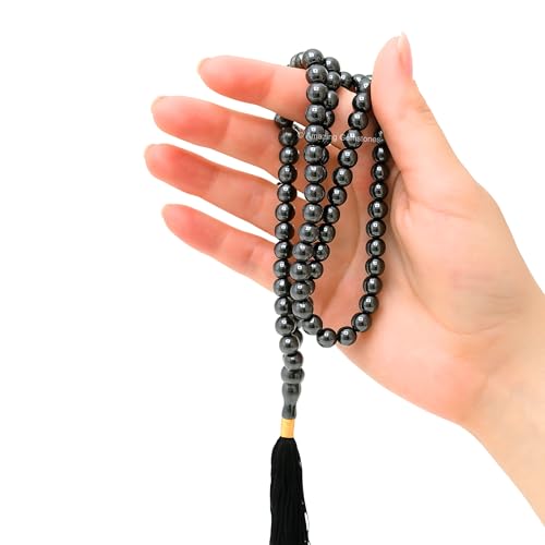 Amazing Gemstone Japa Mala 108 Prayer Beads Necklace and Wrist Mala Bracelet for Meditation - color: Hematite, size: Without Knots