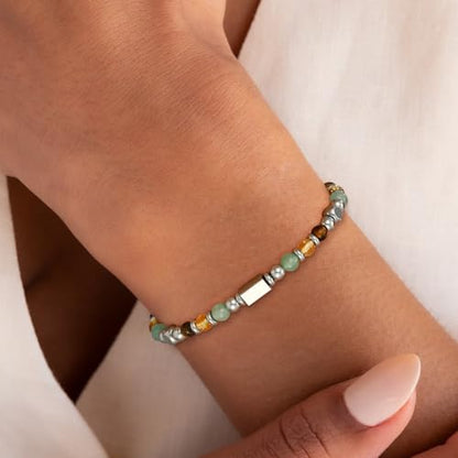 Natural Healing Crystal Bracelet for Women, Triple Protection Anxiety Relief New Beginnings Good Luck Empath Protection Jewelry Gift for Friends Daughter Mom 6.5+1.8 Inches - style: Good Luck