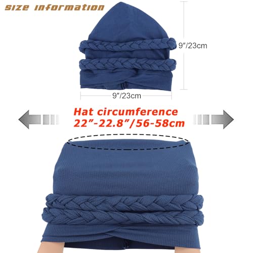 DRESHOW African Turban for Women Knotted Hairwraps for Sleeping Turban Headwraps Head Warmer Scarf for Black Women Chemo Cap - color: 1 Pc Double Twisted Braids: Navy Blue