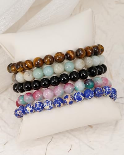 BOMAIL 5Pcs Healing Crystal Bracelets for Women 8mm Natural Stone Beaded Stretch Bracelet Set Handmade Semi-Precious Gemstone Bracelets - color: C