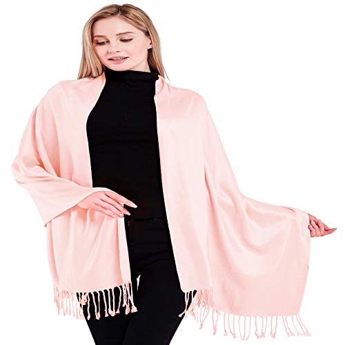CJ Apparel Solid Color Tassels Design Nepalese Shawl Scarf Wrap Stole Throw Head Wrap Pashmina Gift Hand Made in Nepal New - color: Baby Pink