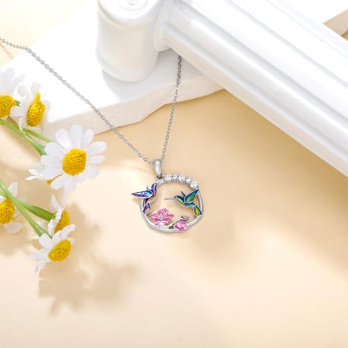 Hummingbird/Phoenix/Owl/Dove/Flamingo/Raven/Blue Jay/Cardinal/Peacock/Eagle/Parrot/Robin Necklace for Women 925 Sterling Silver Bird Pendant Necklace Animal Jewelry Gift for Mother Wife - style: Two Hummingbird Necklace