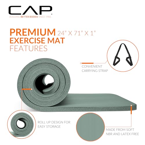 CAP Barbell 1-Inch High Density Exercise Yoga Mat with Strap | Multiple Colors - color: Green