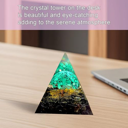 Tree of Life Orgone Pyramid,Natural Malachite&Obsidian Orgonite Healing Crystal Pyramid,Crystal Stone Positive Reiki Energy Generator Collection Wealth Lucky Meditation Tool(6cm) - color: Black Green