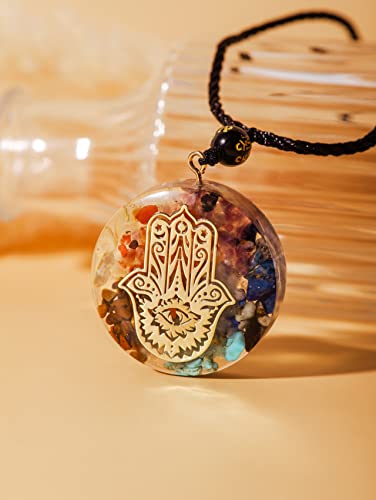 MINACHI Orgone Necklace, 7 Chakra Stone Orgonite Pendant for Spiritual Healing and Positive Energy Meditation - color: Hamsa