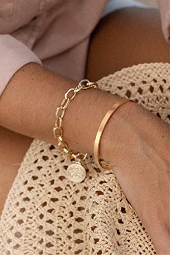 POTESSA 18K Gold Plated Cuff Bracelets Adjustable Dainty Bangle Handemade Jewelry for Women - style: Brushed