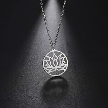 TEAMER Lotus Necklace Stainless Steel Flower of Life Necklace Yoga Meditation Pendant Inspirational Jewelry For Women - color: Style 4 - Silver