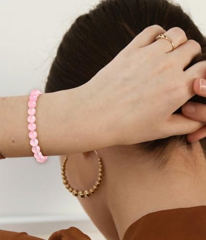 BOMAIL Natural Stone Bracelet for Women Men - 8MM Semi-Precious Gemstone Beaded Bracelet Healing Crystal Stretch Bracelet Yoga Bracelets Jewelry - color: Rose Quartz