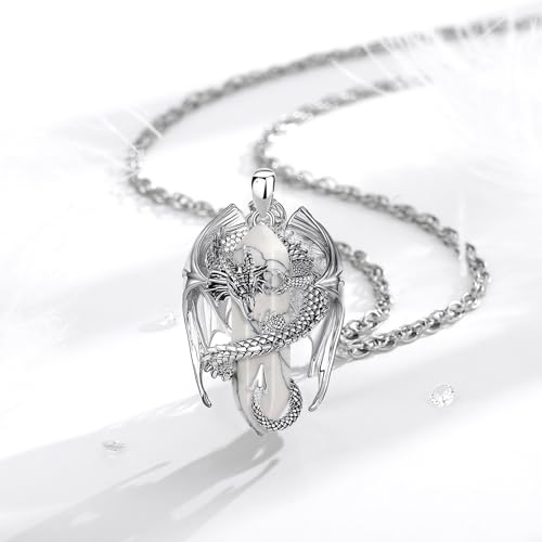 INFUSEU Unique Dragon Necklaces with Healing Crystal Stone for Men Women, Personalized Spiritual Gifts, 24 Inch Chain - color: White Howlite
