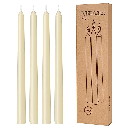 4 Pack Ivory Taper Candles - Taper Candles 10 Inch Dripless, Smokeless & Unscented - 8 Hours Long Burning - Hand Poured Tall Candlesticks - Ideal for Weddings, Dinner Parties, and Home Decor - color: Ivory, size: 4 Pack Taper Candle