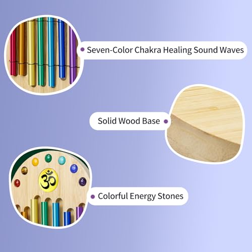 Meditation Chime With Mallet,Seven Tone Wind Chime,Handmade Chakra Bells Chimes,For Relaxation, Stress & Anxiety Relief, Chakra Healing, Outside Yoga