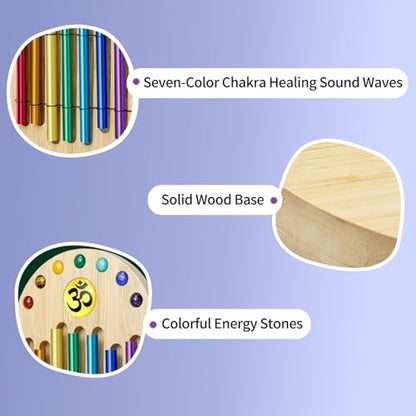 Meditation Chime With Mallet,Seven Tone Wind Chime,Handmade Chakra Bells Chimes,For Relaxation, Stress & Anxiety Relief, Chakra Healing, Outside Yoga