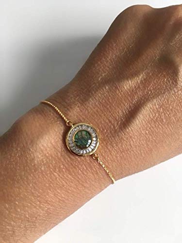 SIFRIMANIA Minimalist Adjustable Gold Plated Bracelet with Abalone Inlay and Cubic Zirconia Accent, Handmade Modern Jewelry for Women