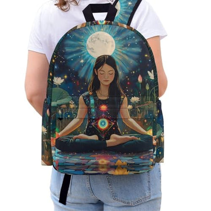 Seven Chakra Yoga Meditation Cute Backpack Printed Shoulder Bag Travel Daypack Camping Work Bags for Men Women