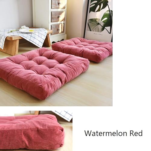 2-Pack of Square Meditation Pillow,Large Floor Pillows Cushions for Adults,Solid Thick Tufted Seat Cushion Square Floor Cushions for Balcony Bedroom Tatami(2pcs, Red1)