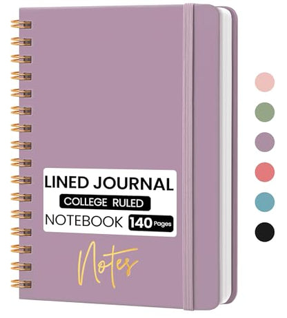 Lined Spiral Journal Notebook, A5 College Ruled Notebook for Journaling, Note-Taking, and Daily Planning, Durable Hardcover with an Elegant Design, Purple - color: Bloom