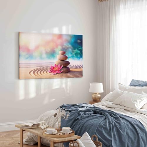 artgeist Acoustic Canvas Wall Art Zen Sand Garden Print 35x24 in - 1pcs Picture with Acoustic Foam Sound Artwork Room Acoustics Soundproofing Lily Flower Spiritual Calm Beauty Rocks b-B-10325-b-a - color: #09, size: 35"L x 24"W