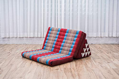 Leewadee 3-Fold Mat XXL with Triangle Cushion – Firm TV Pillow, Foldable Mattress with Cushion Made of Kapok, 67 x 31 inches, Blue Red - color: Sf27 - Blue, Red, size: 3 seating segments XL