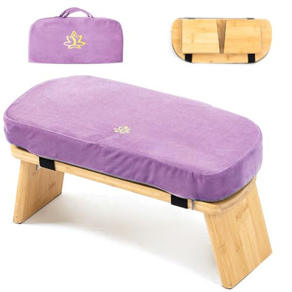 Meditation Bench, Bamboo Meditation Stool, Folding Kneeling Meditation Bench, Seiza Prayer Bench, Prayer Bench with Meditation Cushion, Kneeling Stool(Purple-Bag) - color: Purple-bag