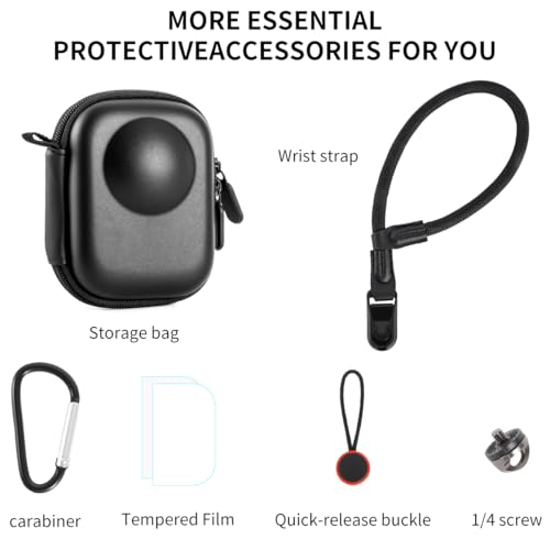 Carrying Case Compatible with DJI Osmo 360, Hard Shell EVA Storage Bag with 9H Tempered Glass Screen Protector, Wrist Strap, Carabiner and Quick Release Buckle, Portable Travel Accessories Kit