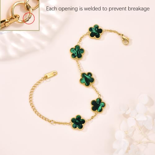 FLY FEI 18K Gold-Plated Four Leaf Clover Bracelet for Women,Adjustable lucky Bracelet Set Jewelry Gift-Hypoallergenic Charm for Birthdays, Wellness & Daily Wear - color: style08-Emerald green