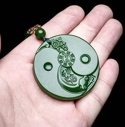 Meditation Necklace, Natural Green Jade Pendant Hand Carved Pendants Fashion Necklace Jewelry Lucky Amulet