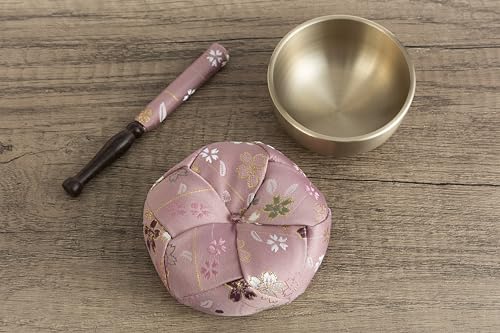 Orin Bell Japanese Buddhist Bell,Mat,bar Set Made in Japan Takaoka, Pink,2.99inch