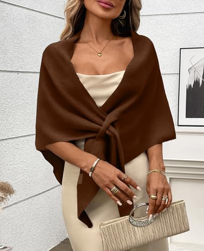 Women's Pashmina Shawl Wraps for Evening Dresses Wedding Bridal Open Front Poncho Cape Soft Large Scarf - color: Brown