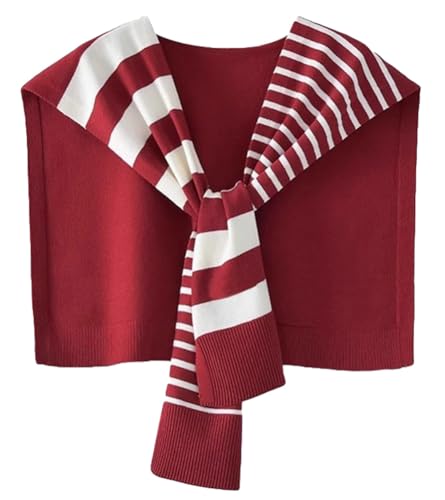 Knitted Stripe Shawl Wraps for Women Designer Cardigan Vintage Scarf for Women Knotted Shoulder Tops Cape Travel Scarves 2026 - color: Burgundy
