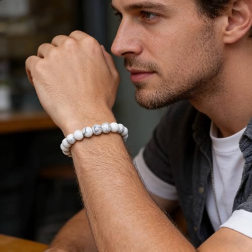 Handmade Stretch Elastic Bracelet Natural Stone Crystal Healing Power Energy Gifts for Reiki Nature's Beauty and Spiritual Essence Unisex 6mm - color: Howlite
