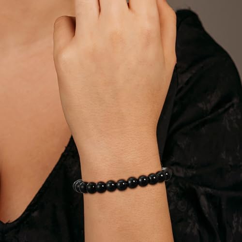Healing Crystal Bracelet for Women, Natural Stone Beaded Healing Crystal Bracelet Triple Protection Stress Relief Beads Jewelry Birthday Gifts Jewelry for Her - style: Black Obsidian