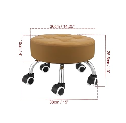 Low Height Rolling Stool - Heavy Duty Short Stool Chair with Wheels Low to Ground - Small Roller Seat for Home Office Garage Kitchen Repair Shop Mechanic Pedicure Library - Camel