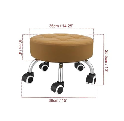 Low Height Rolling Stool - Heavy Duty Short Stool Chair with Wheels Low to Ground - Small Roller Seat for Home Office Garage Kitchen Repair Shop Mechanic Pedicure Library - Camel