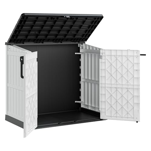 LHBcraft Outdoor Storage Cabinet 36 Cu Ft with Lockable Doors, Waterproof Outdoor Storage Box for Patios,Portable Horizontal Resin Storage Shed, Easy to Assemble - color: Ashen, size: 30.1"×52.1"×44.3"