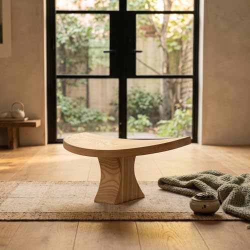 Seiza stool，Kneeling stool for meditation，Single Pedestal Meditation Stool for Ankle Space, Solid Ash Wood Ergonomic Seiza Chair for Yoga & Zen, Posture Support Seat, No Assembly Meditation Bench