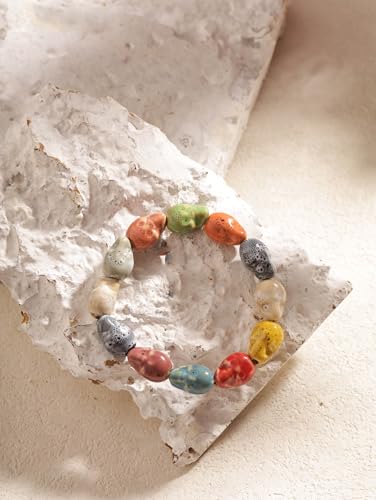 MINACHI Boho Hippie Colorful Ceramic Beads Strand Stretch Bracelet, Bohemian Summer Beach Jewelry Gift for Women - color: S07