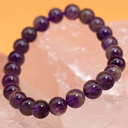 8mm Natural Gemstone Stretch Bracelet, Handmade Unisex Crystal Bracelets for Meditation, Yoga, Spiritual Healing & Positive Energy - color: Dark Amethyst