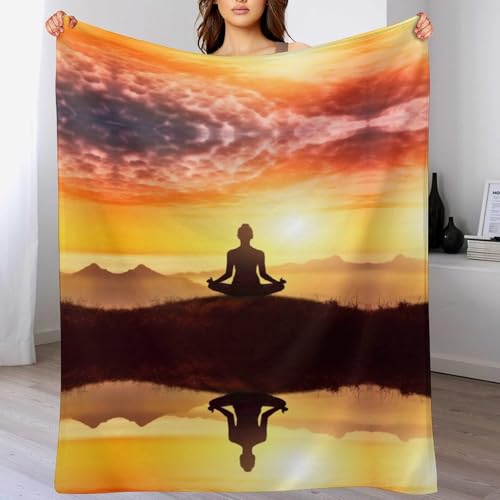 Fleece Blanket Yoga Meditation Printed Super Soft Flannel Adult Comfort Blanket Washable Lightweight Blanket for Sofa Bed Office 50x70 Inch