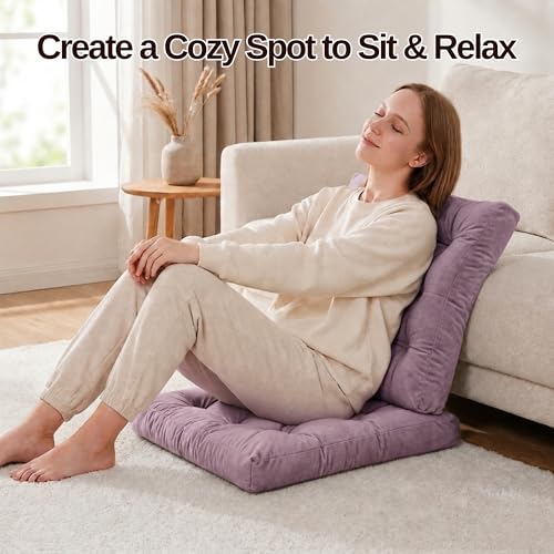 Meditation Cushion Set of 2, Floor Cushions for Adults, Velvet Floor Pillows for Sitting, Tufted Seat Cushions for Yoga, Living Room, Bedroom & Reading Nook, Machine Washable, 22 x 22 Inch, Lavender