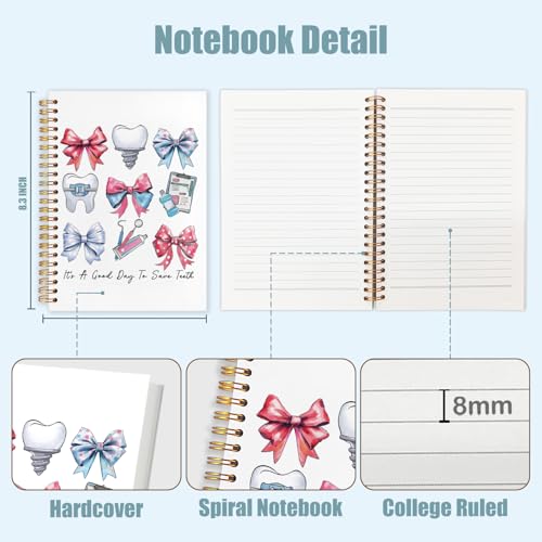 WUCHJ Dentist Gifts Notebook, Dental Hygienist Assistant Gifts Journal, Coquette Bow Dental Spiral Notebook Journal for Note Taking, Dentist Office Supplies, 5.5x8.3 Inch - color: Pink Bow Dentist