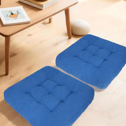 Meditation Floor Pillow Set of 2, Square Large Pillows Seating for Adults, Tufted Corduroy Cushion for Tatami Living Room, 22x22 Inch FP-Dblue - color: Darkblue, size: Square