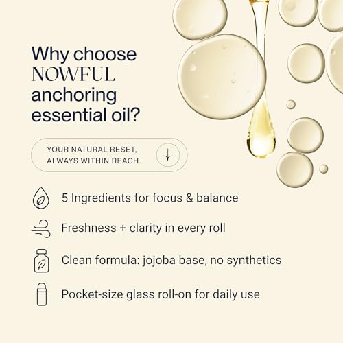 Anchoring Essential Oil Roll-On for Focus, Energy & Stress Relief - Awaken Senses with Pure Peppermint, Eucalyptus, Lemon & Rosemary Essential Oil Blend | Amplify Mood and Mental Clarity - 10ml