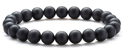 Men Women 8mm Natural Stone Lava Rock Diffuser Bracelet Elastic Yoga Agate Beads Bracelet Bangle - color: Matte Agate