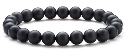 Men Women 8mm Natural Stone Lava Rock Diffuser Bracelet Elastic Yoga Agate Beads Bracelet Bangle - color: Matte Agate